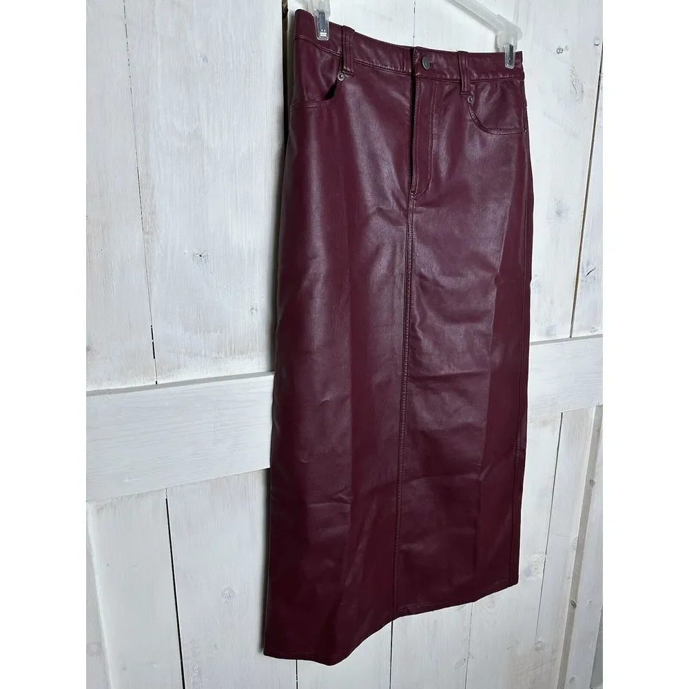 Free People Women's City Slicker Vegan‎ Leather Maxi Skirt Red Wine Size 0 NWT